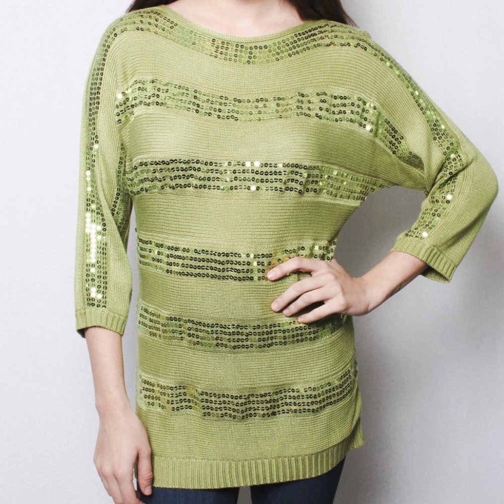 NWT Peck & Peck Sequin Stripe Dolman Sweater